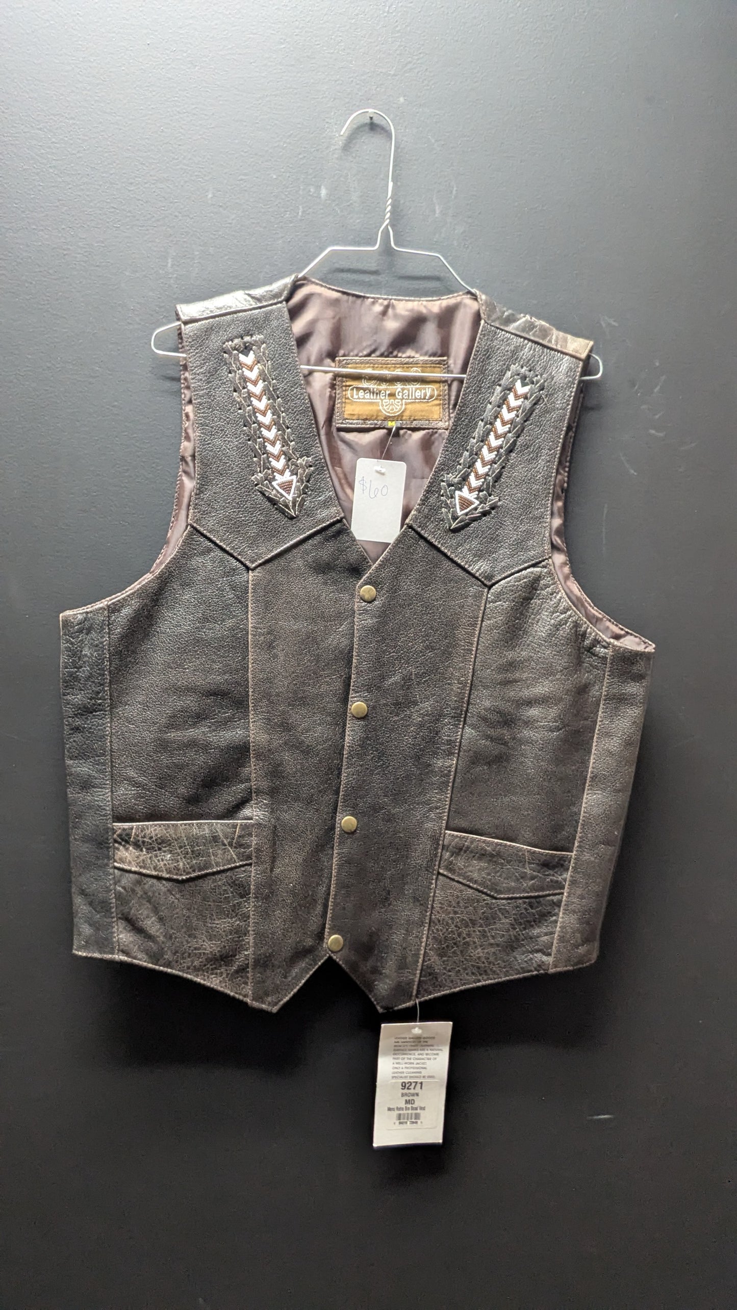 Leather Gallery Beaded Brown Men's Vest-Med