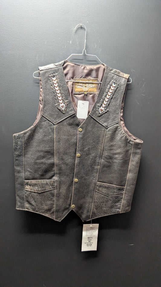 Leather Gallery Beaded Brown Men's Vest-Med