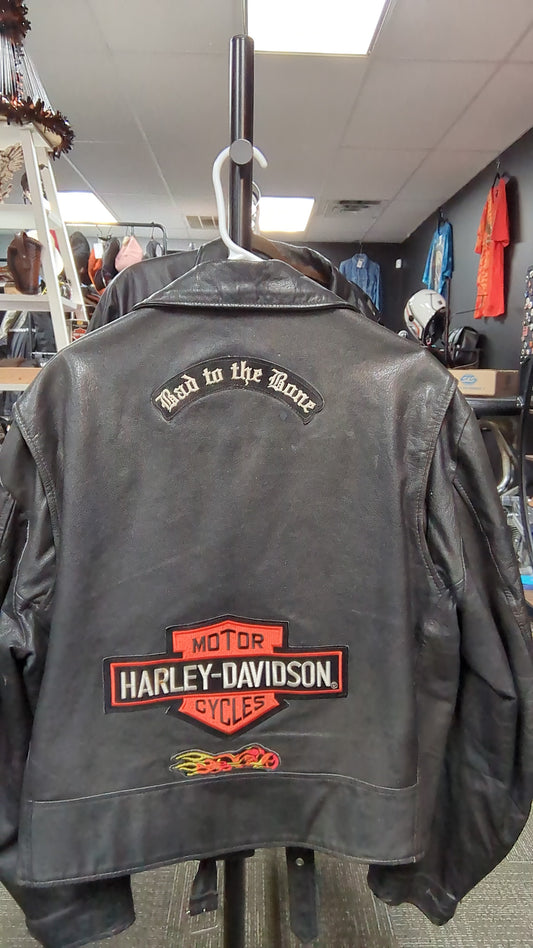 Vintage Leather Jacket Size 48/2XL with Harley Davidson Patches