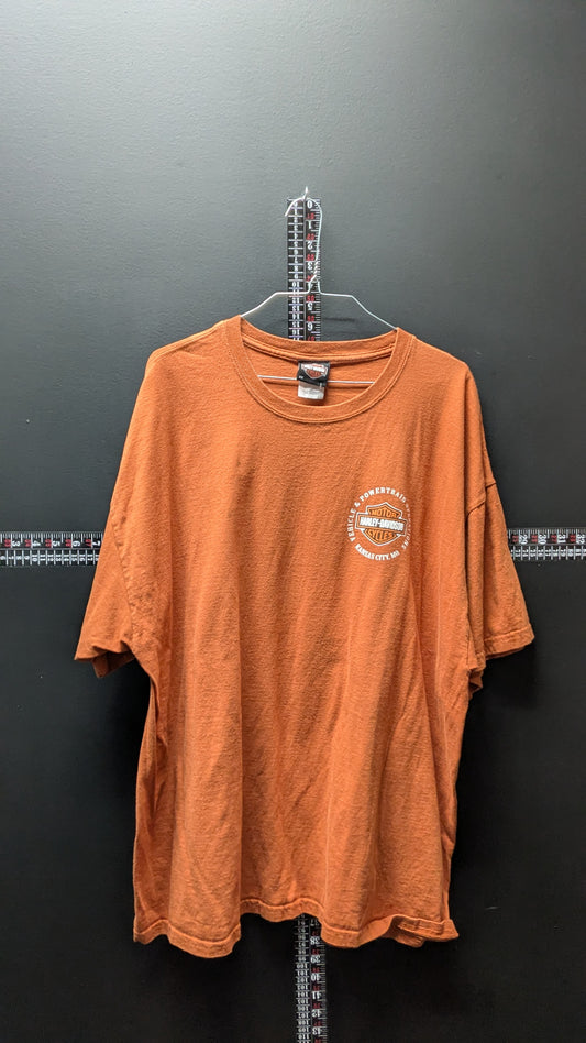 Harley-Davidson Kansas City MO Open House 2005 T-Shirt – Orange Double-Sided 2XL