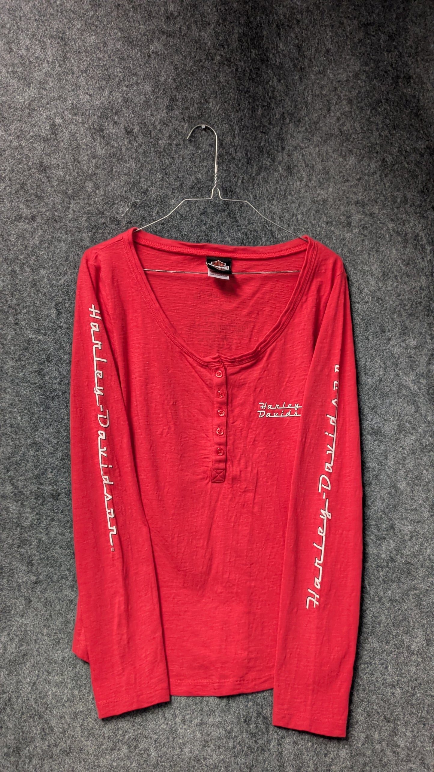 Harley-Davidson Women’s Red Long Sleeve Henley — Size L