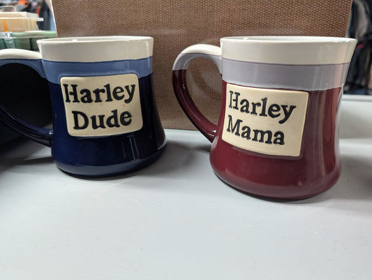 Large Harley mama and Harley dude mugs