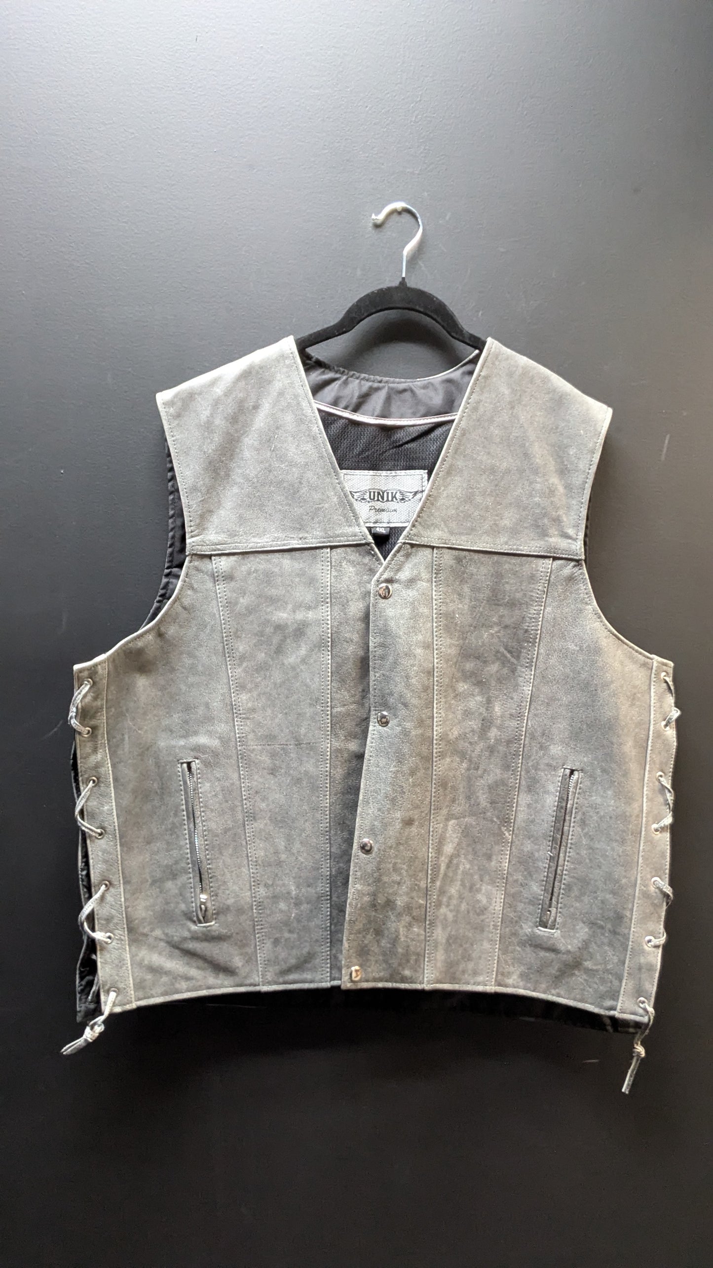 Unik Premium Men's Leather Gray Vest - 4XL