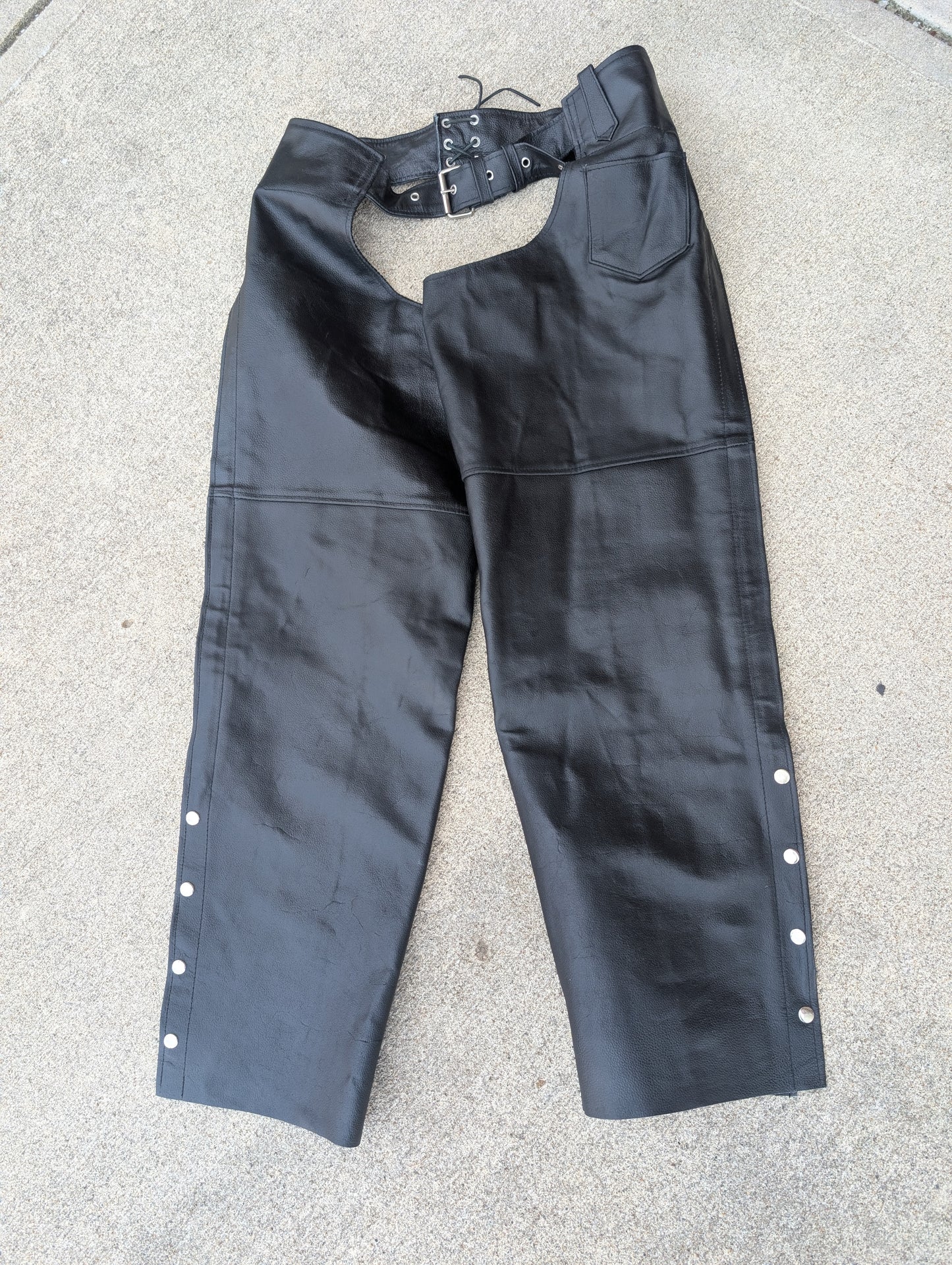 Xelement Black Leather Motorcycle Riding Chaps – Size 4XL