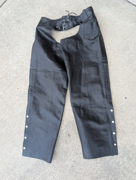 Xelement Black Leather Motorcycle Riding Chaps – Size 4XL