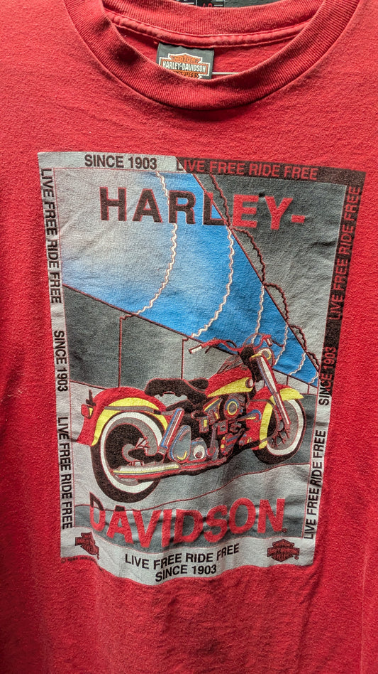 Vintage 1991 Harley-Davidson Buckminn’s Xenia Ohio T-Shirt – Red Graphic Tee Size Large