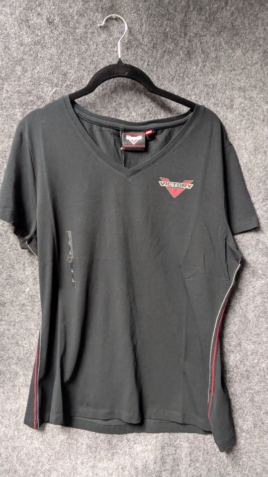 Victory Motorcycles Women’s V-Neck Performance Tee – Black with Red Accents – Size L (NWT)