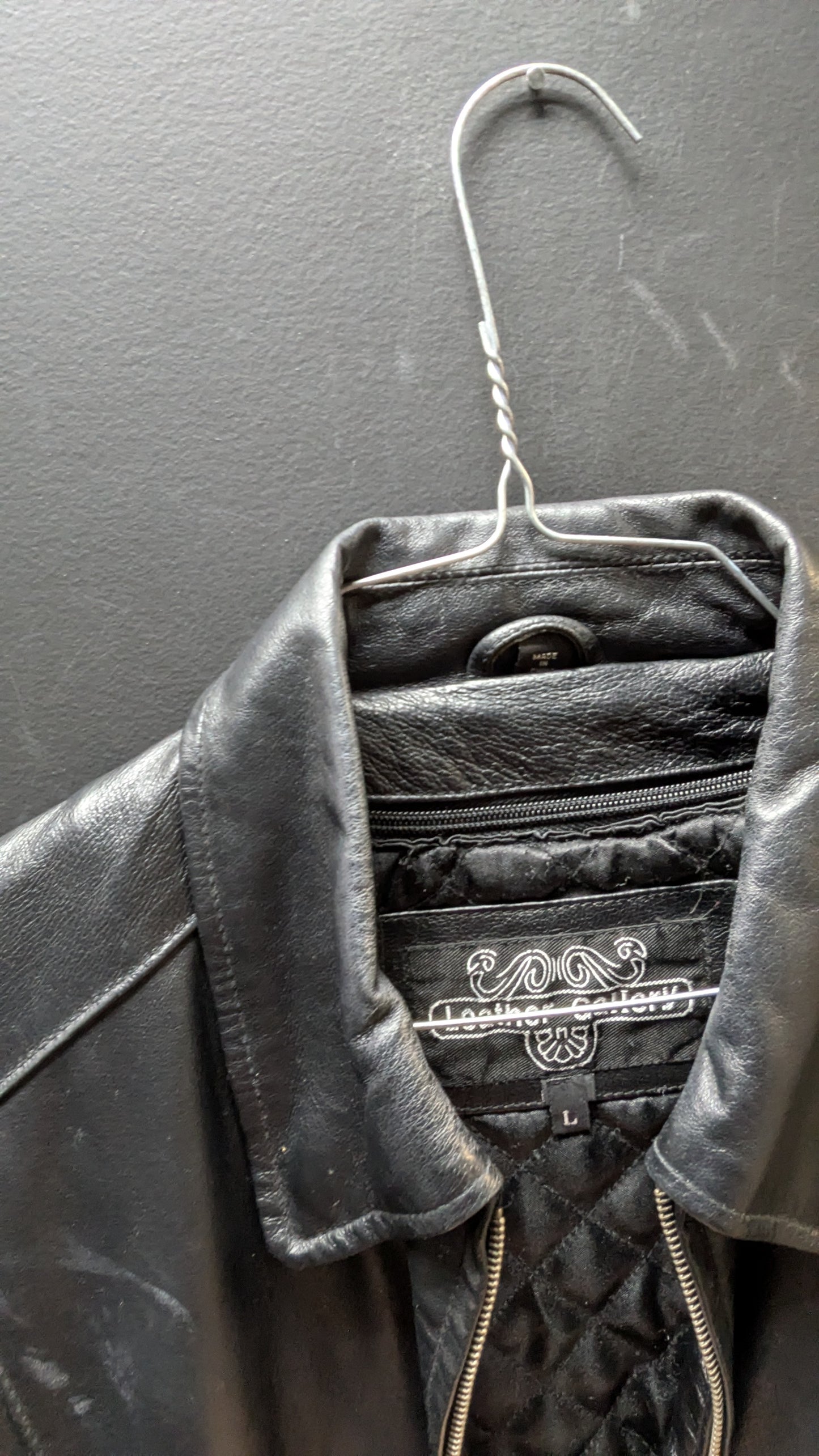 Women’s Black Leather Zip-Front Jacket – Size Large