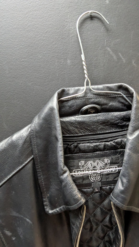 Women’s Black Leather Zip-Front Jacket – Size Large