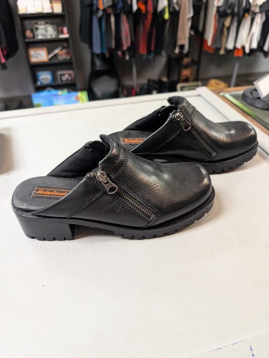 Harley-Davidson black leather zip-up clogs size 7