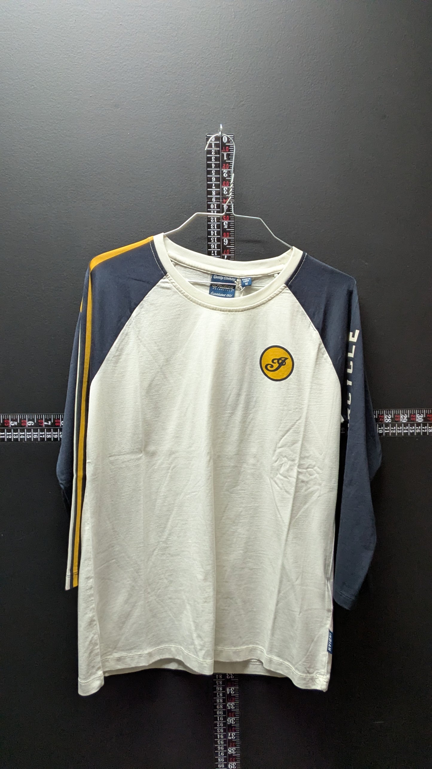 Indian Motorcycle Women’s 3/4 Sleeve Raglan Tee – White/Navy Vintage Style Size M NWT