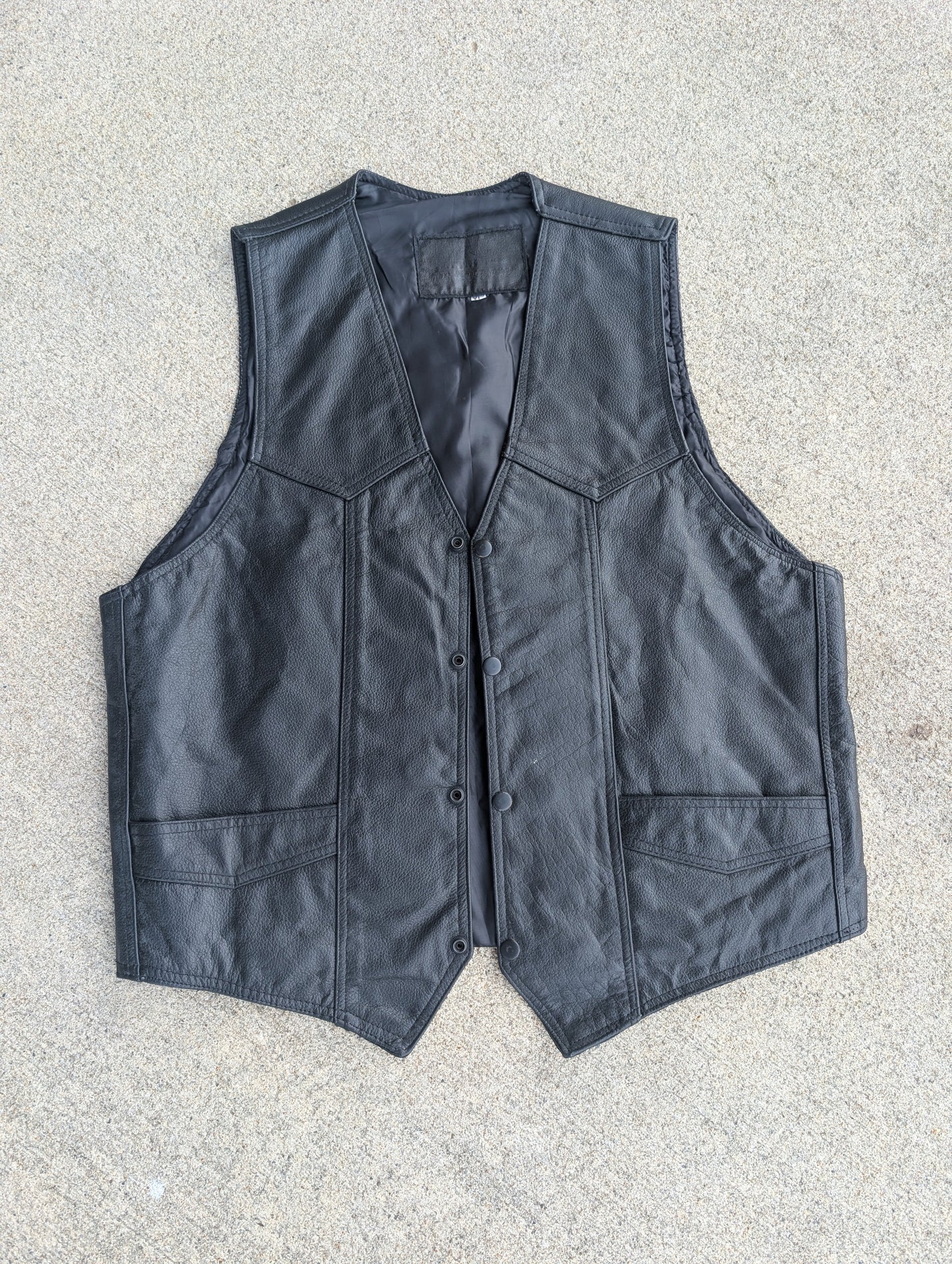 Black Genuine Leather Motorcycle Vest (Size XL)