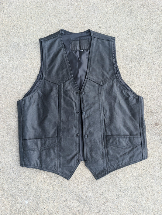 Black Genuine Leather Motorcycle Vest (Size XL)