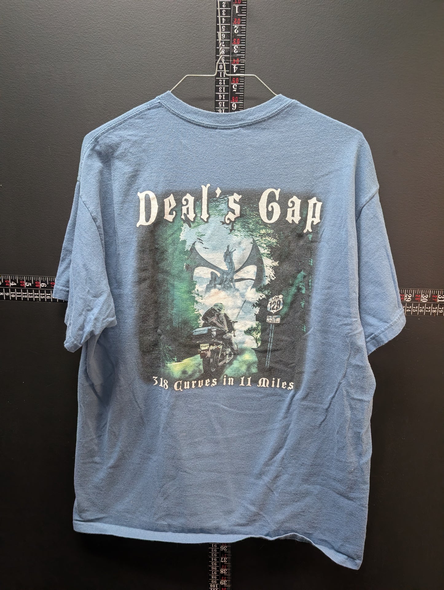 Deals Gap Tail of the Dragon T-Shirt Blue Motorcycle Graphic 318 Curves Adult Large
