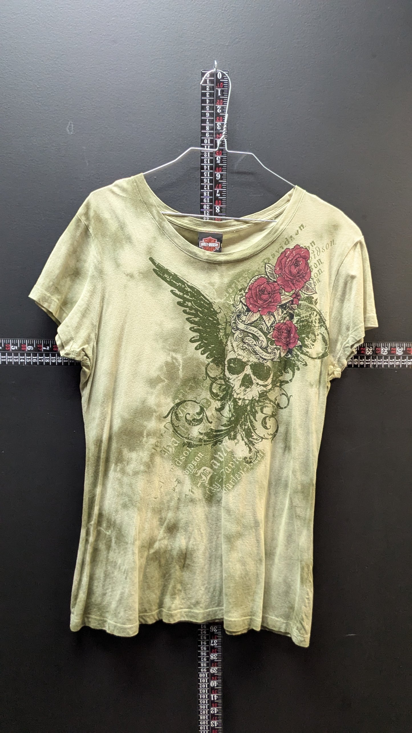 Harley Skull and Rose Green tee -XL
