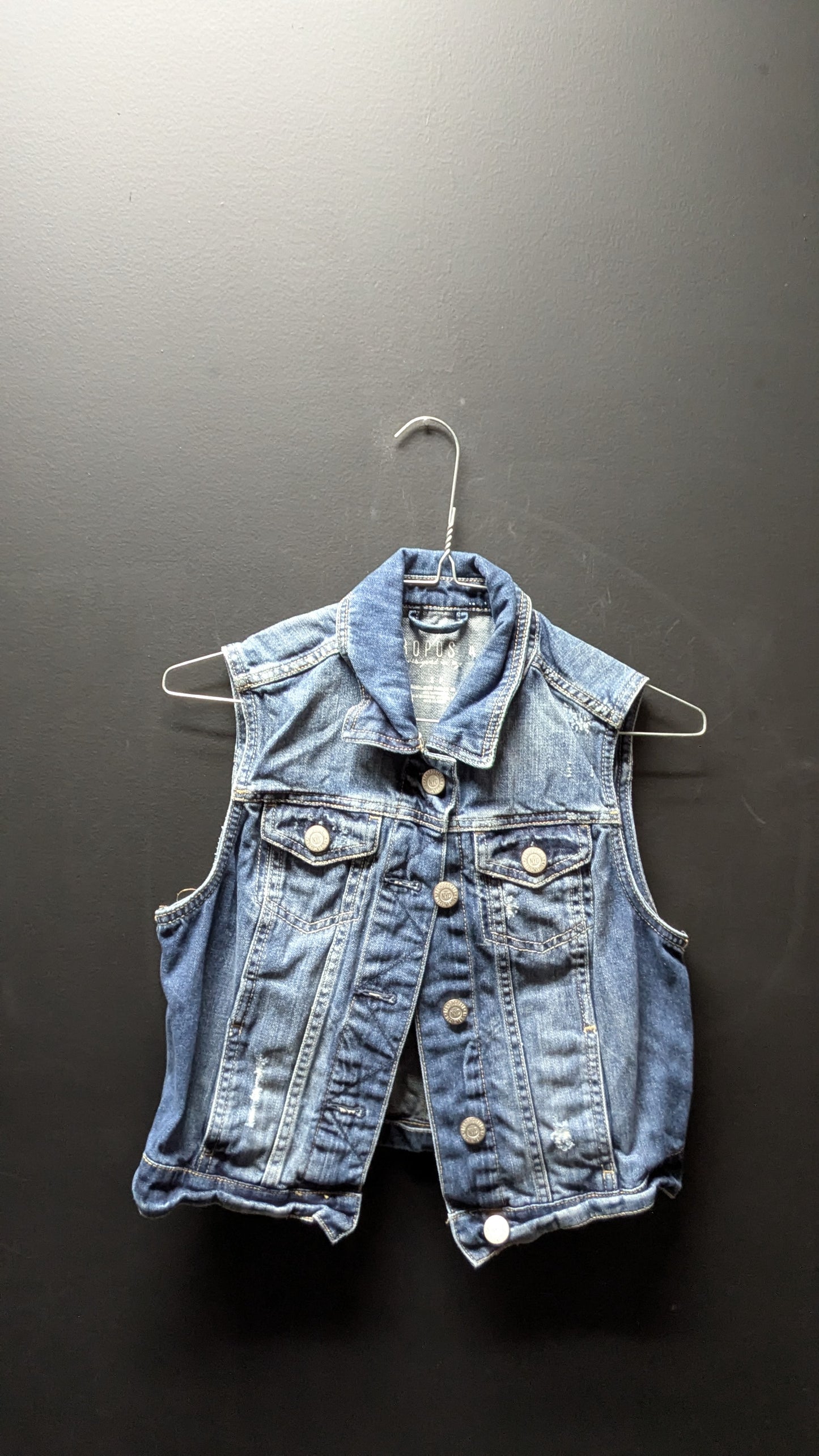 Kids “Aristotle” Distressed Jean Vest — Size Small