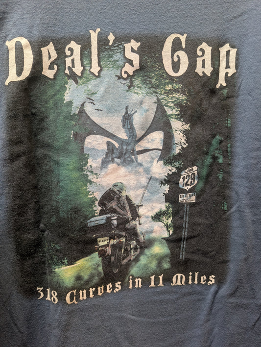 Deals Gap Tail of the Dragon T-Shirt Blue Motorcycle Graphic 318 Curves Adult Large