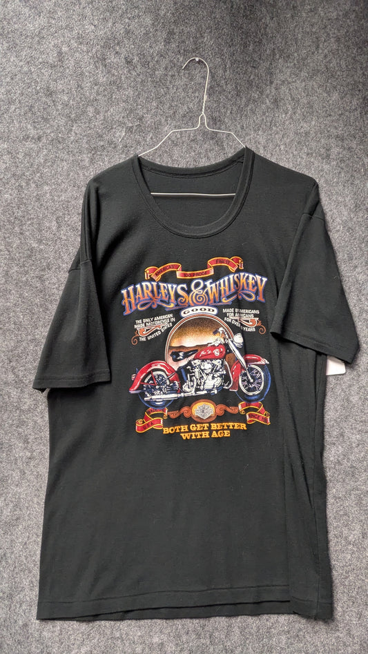 Harley-Davidson “Harleys & Whiskey” Vintage Graphic Tee – Black – Korea Dealer Back Hit