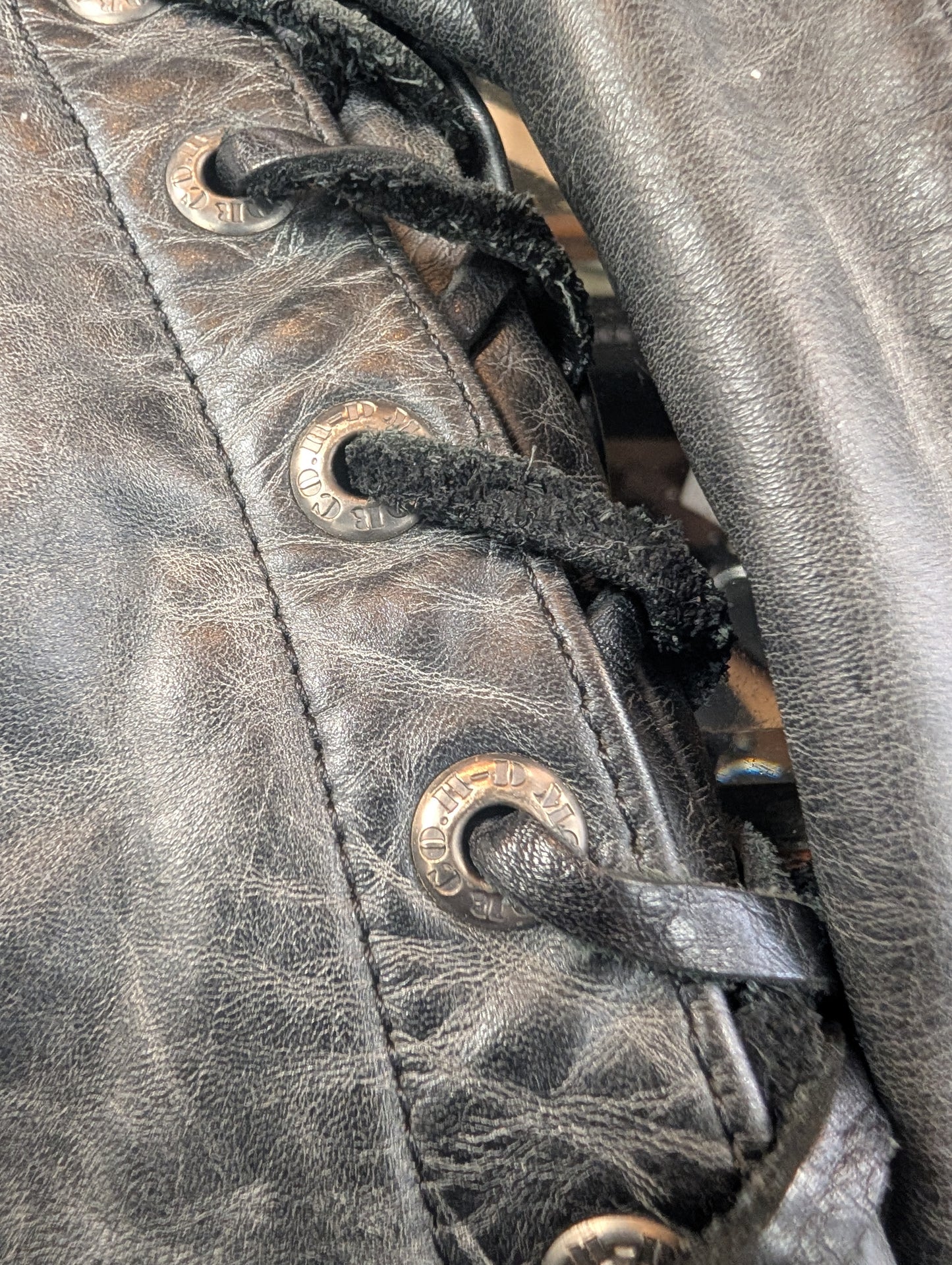 Harley-Davidson Women’s Distressed Leather Riding Jacket Lace Side – Size XL
