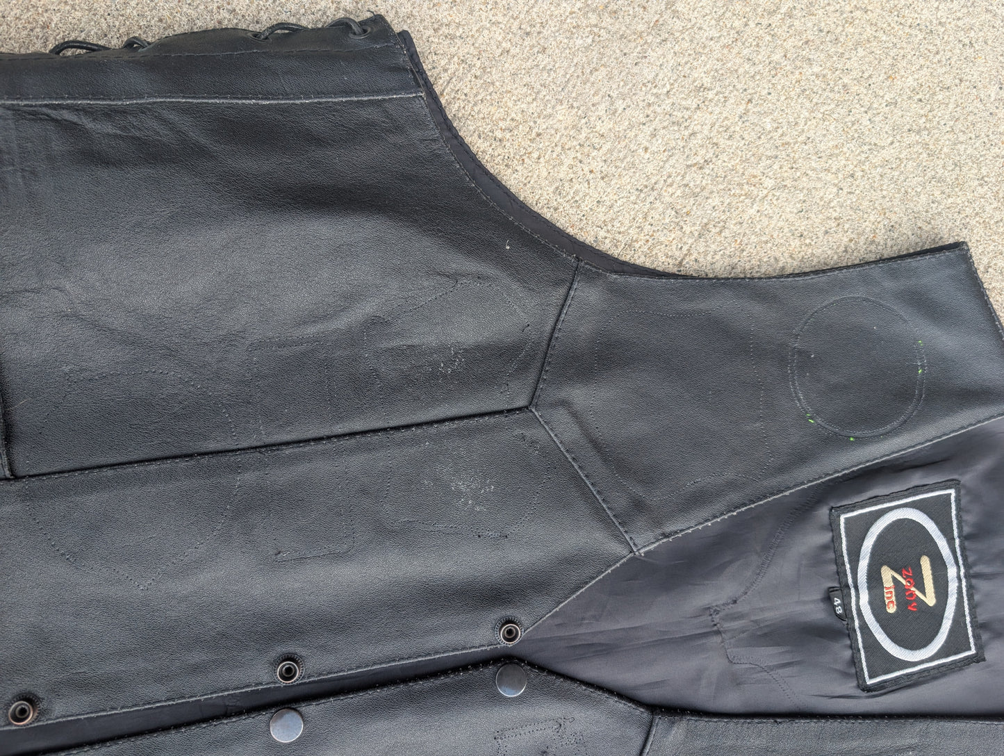 Black Genuine Leather Side Lace Motorcycle Vest (Size 48 / XL)