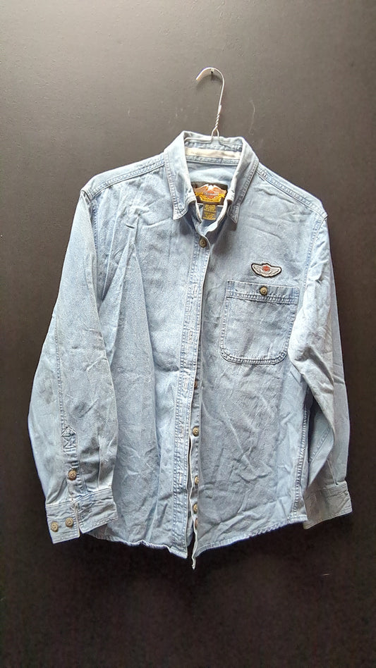 Denim Colored Long Sleeve Button up