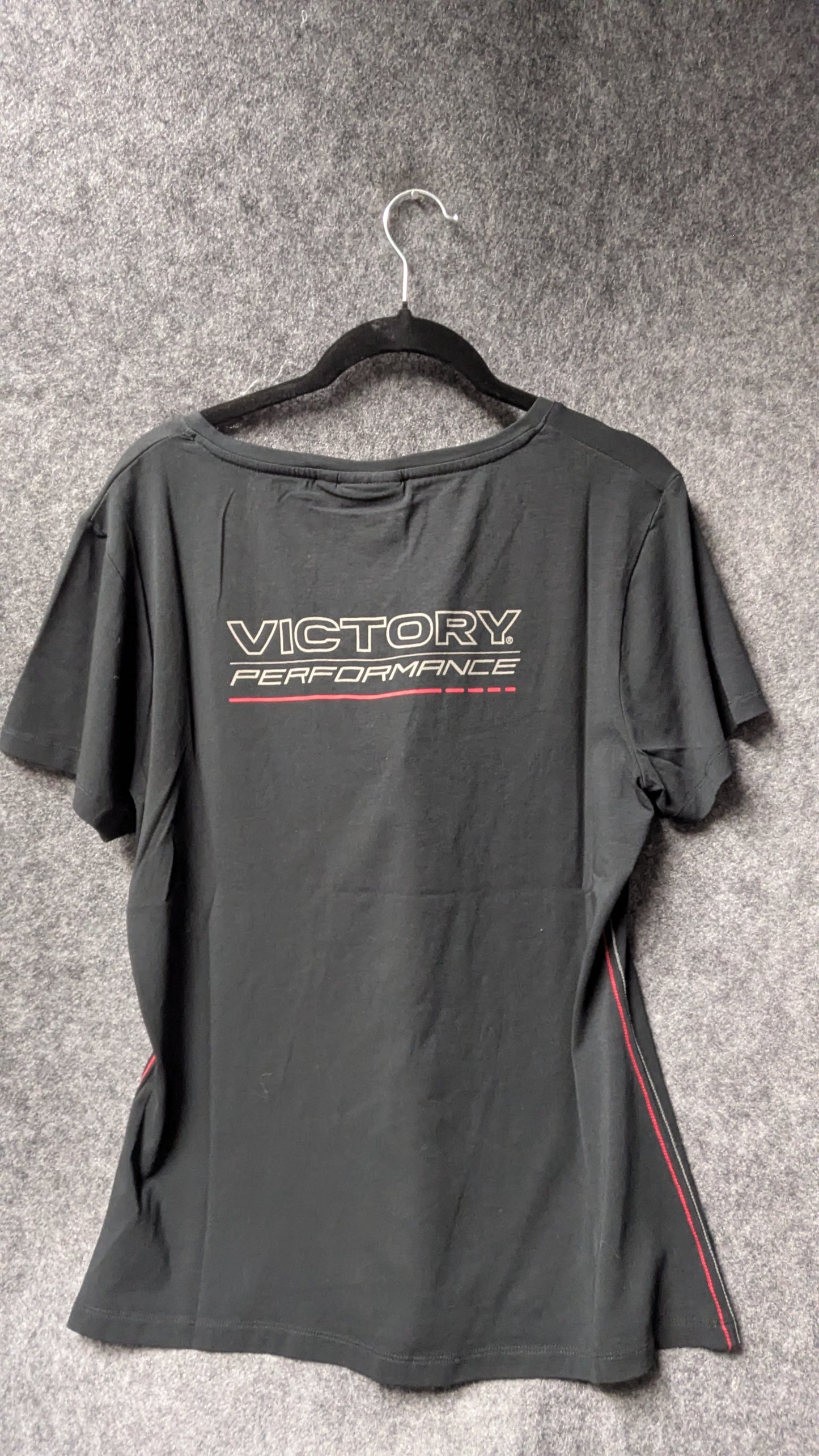 Victory Motorcycles Women’s V-Neck Performance Tee – Black with Red Accents – Size L (NWT)