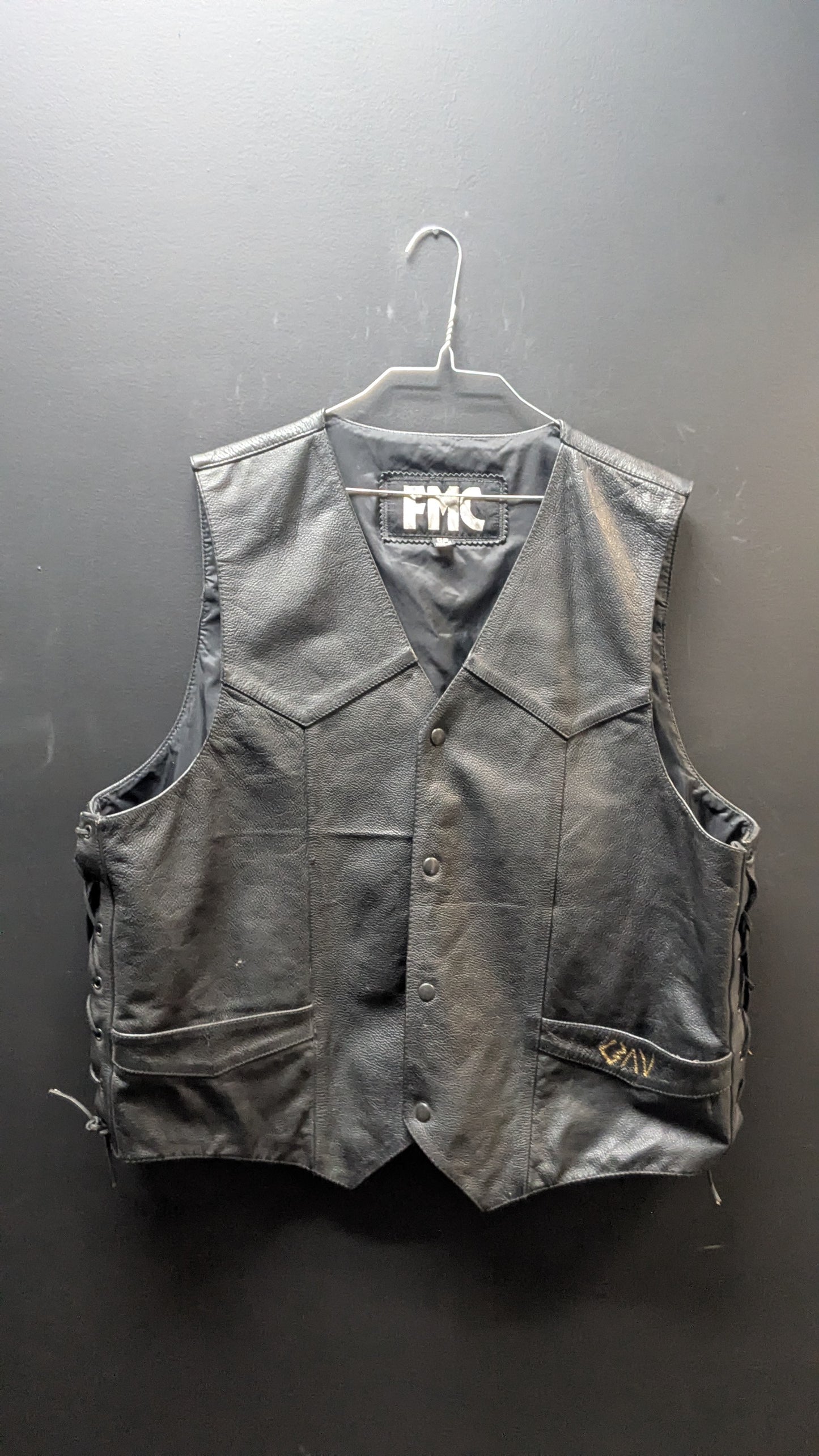 FMC Black Leather Men's Vest-2XL