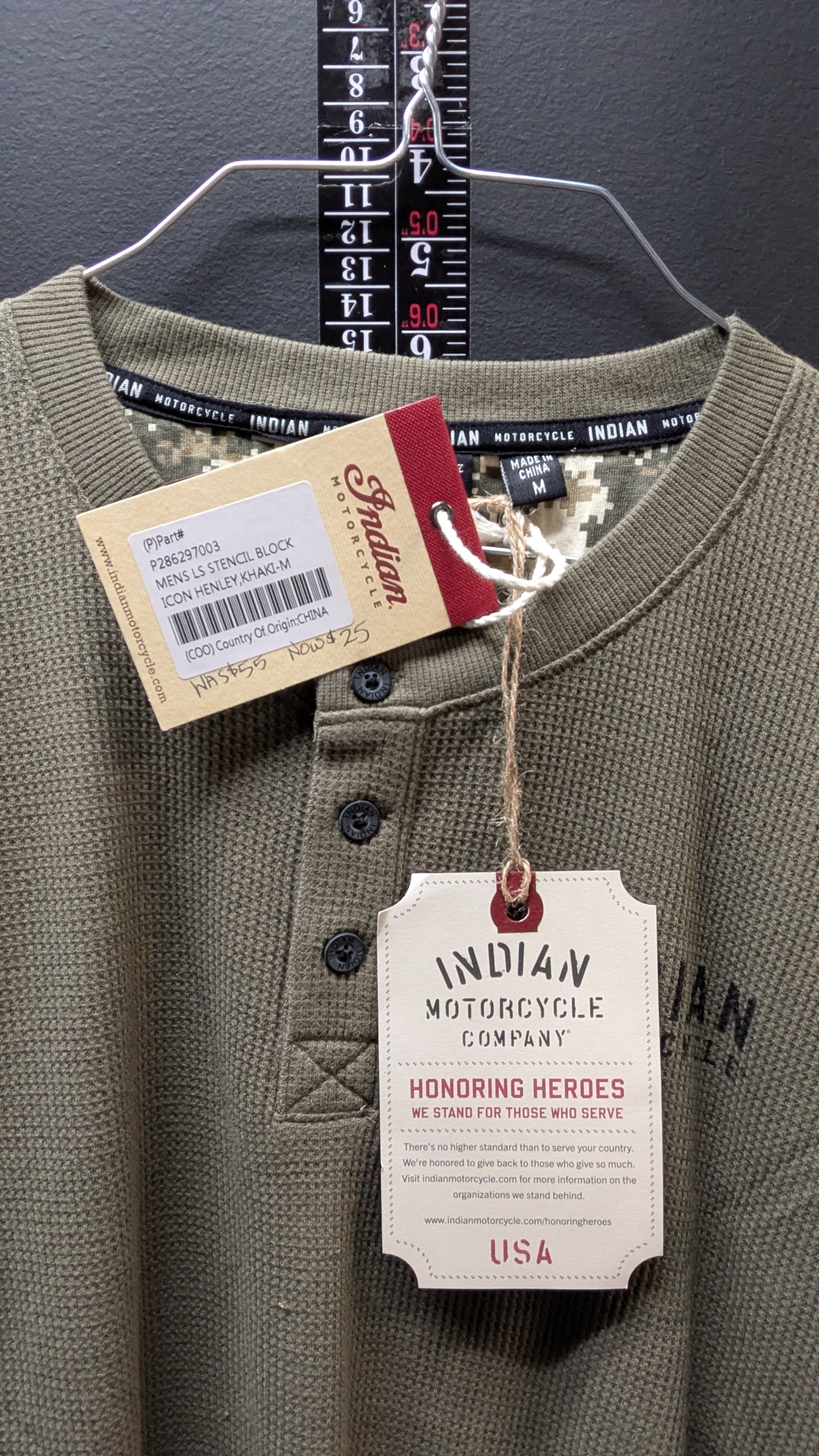 New! Indian Motorcycle Waffle Knit Thermal Long Sleeve Men's Shirt - size medium