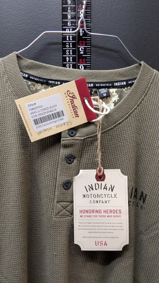 New! Indian Motorcycle Waffle Knit Thermal Long Sleeve Men's Shirt - size medium