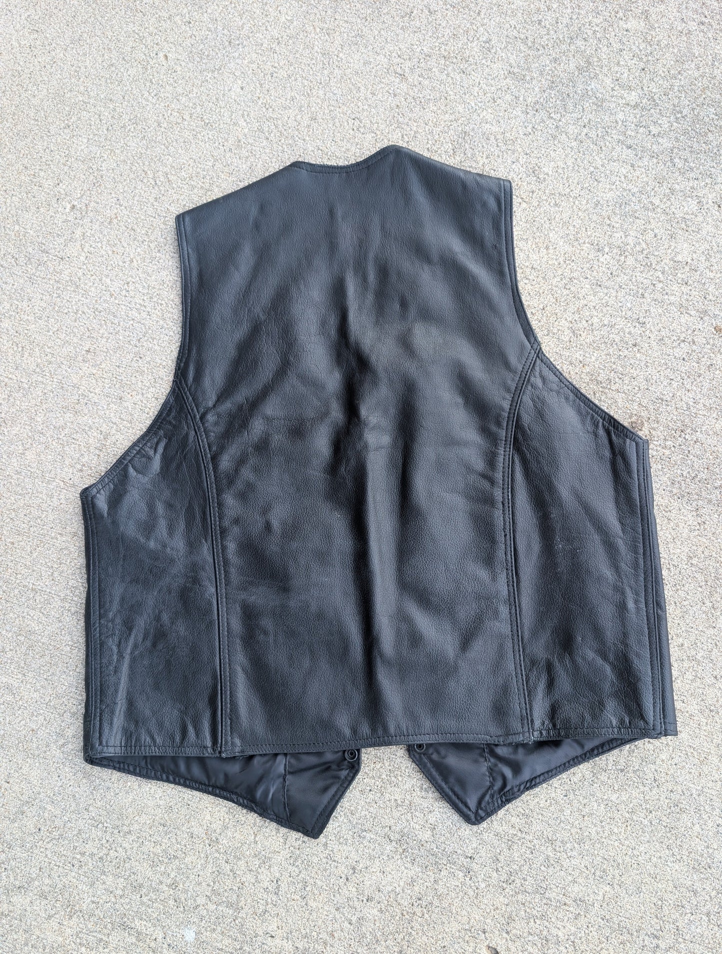 Black Genuine Leather Motorcycle Vest (Size XL)