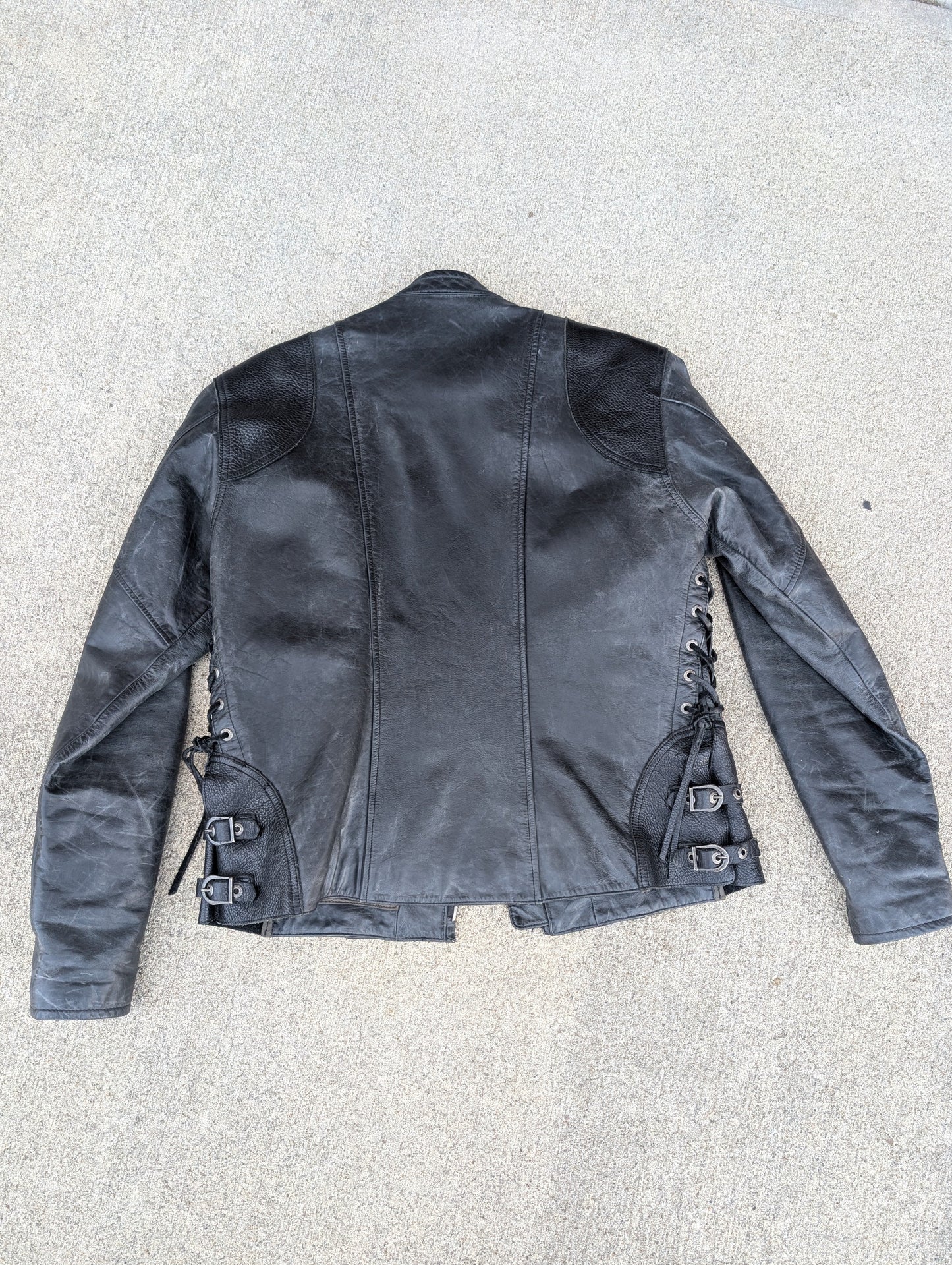 Harley-Davidson Women’s Distressed Leather Riding Jacket Lace Side – Size XL