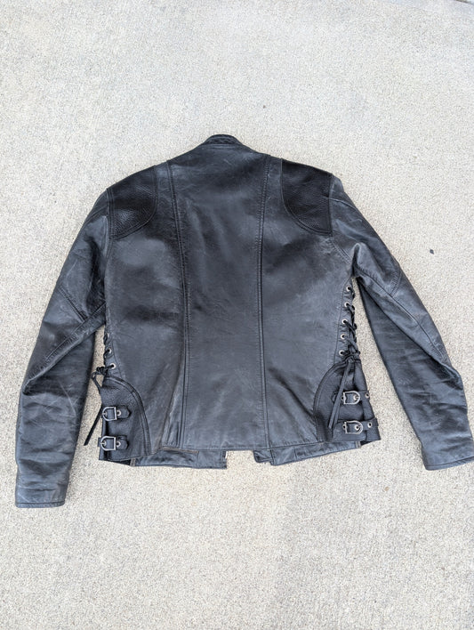 Harley-Davidson Women’s Distressed Leather Riding Jacket Lace Side – Size XL