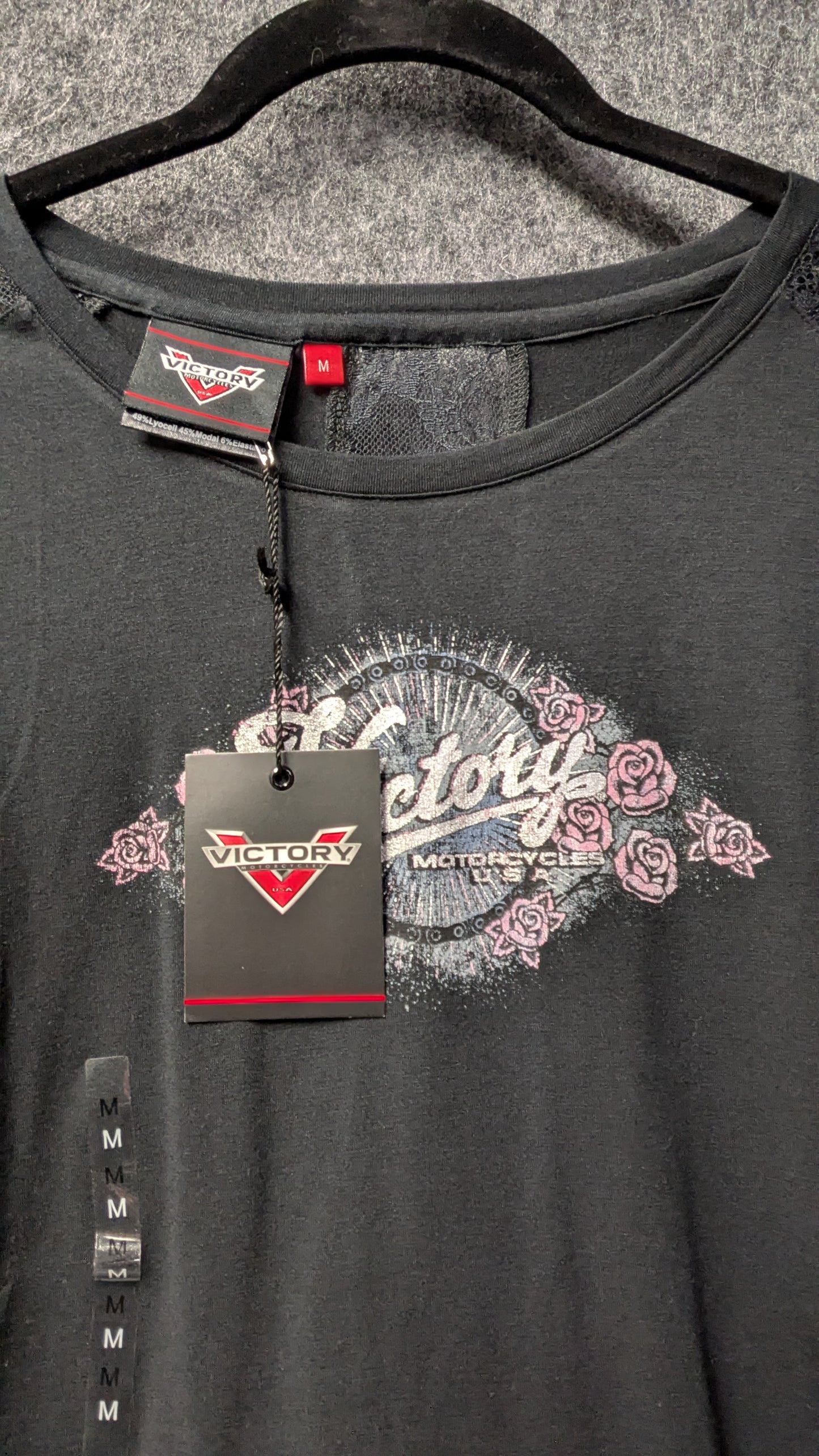 Victory Motorcycles Women’s Black Lace Sleeve Top – Size M (NWT)