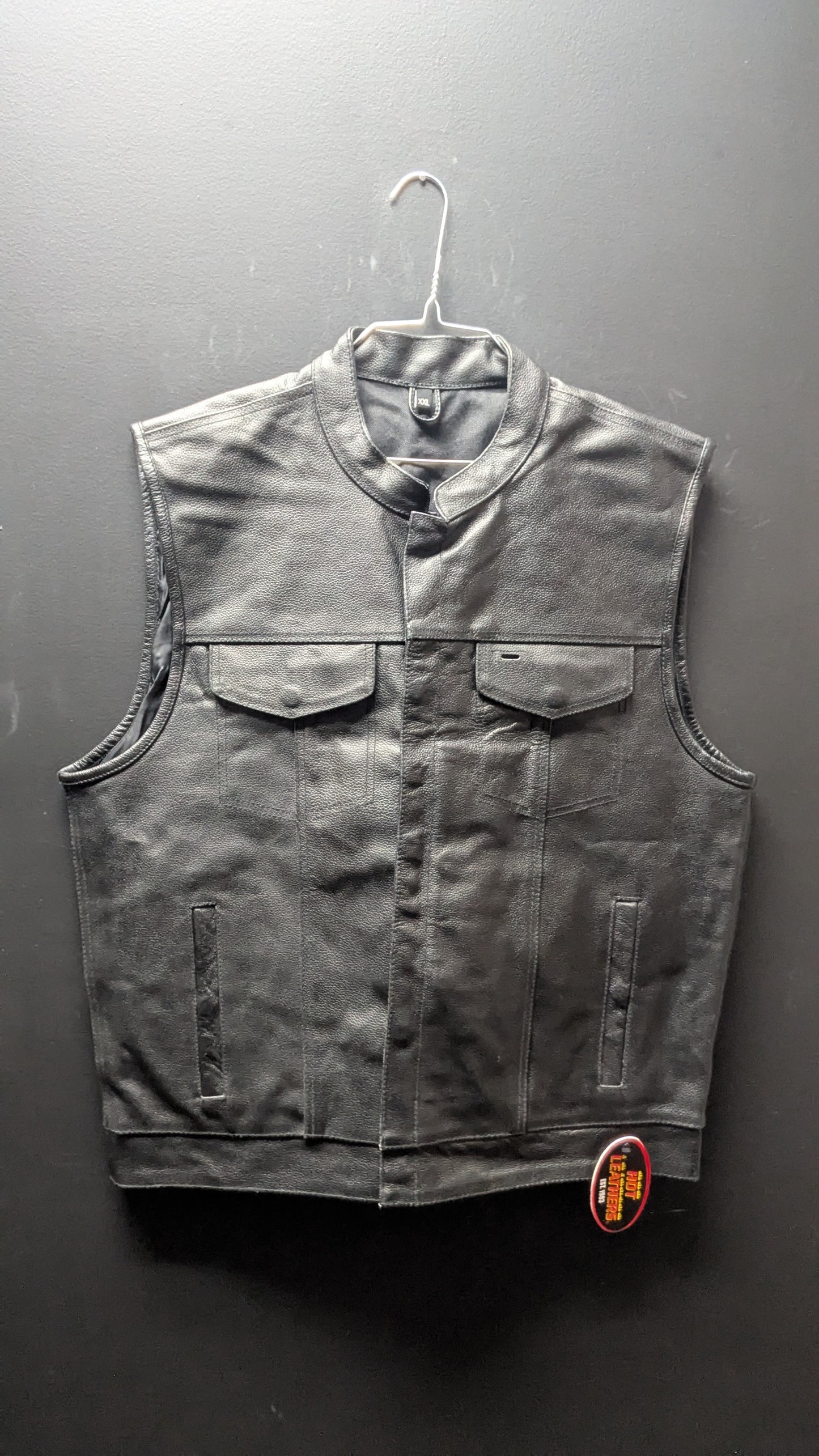 New Hot leather vest; with hidden snaps with zipper -2XL