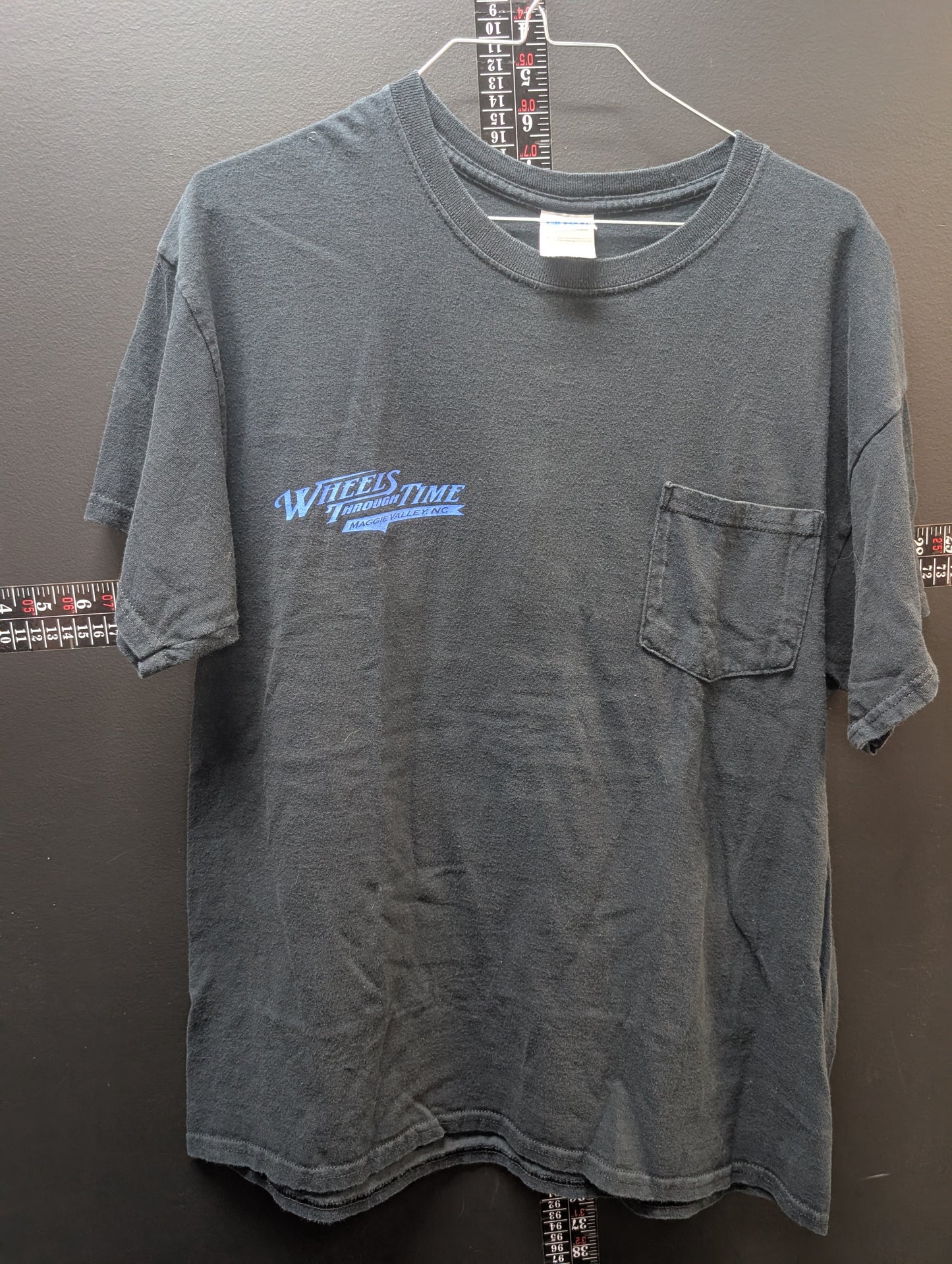 Wheels Through Time Maggie Valley NC T-Shirt Black Pocket Tee Adult Large