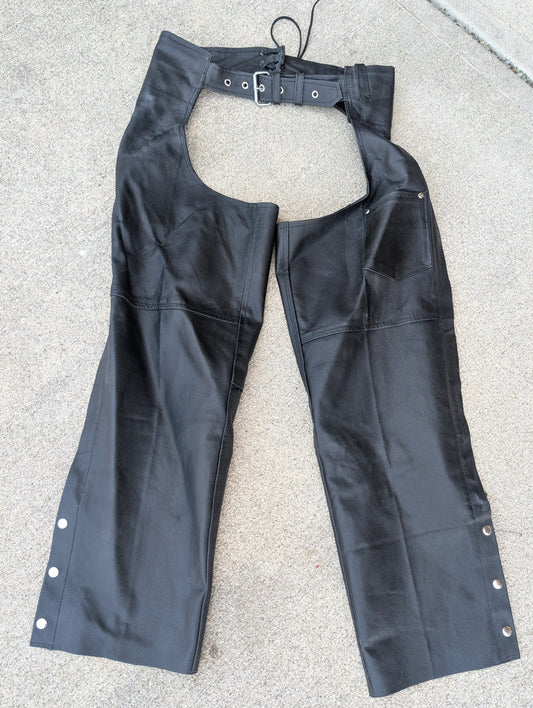 Jamin Leather Black Motorcycle Riding Chaps – Size M