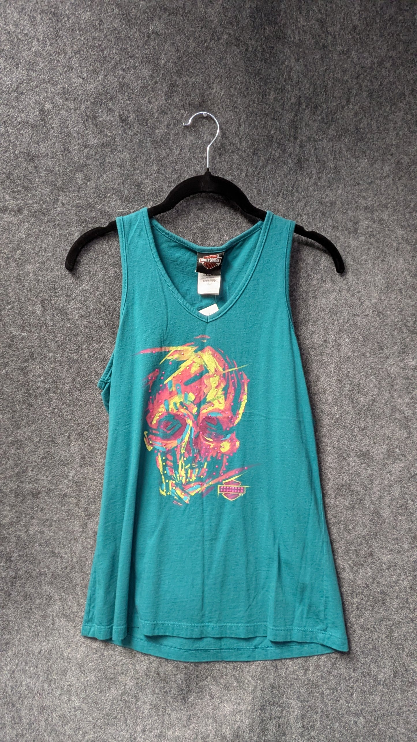 Harley-Davidson Women’s Skull Graphic Tank Top – Teal – Size M – Made in USA