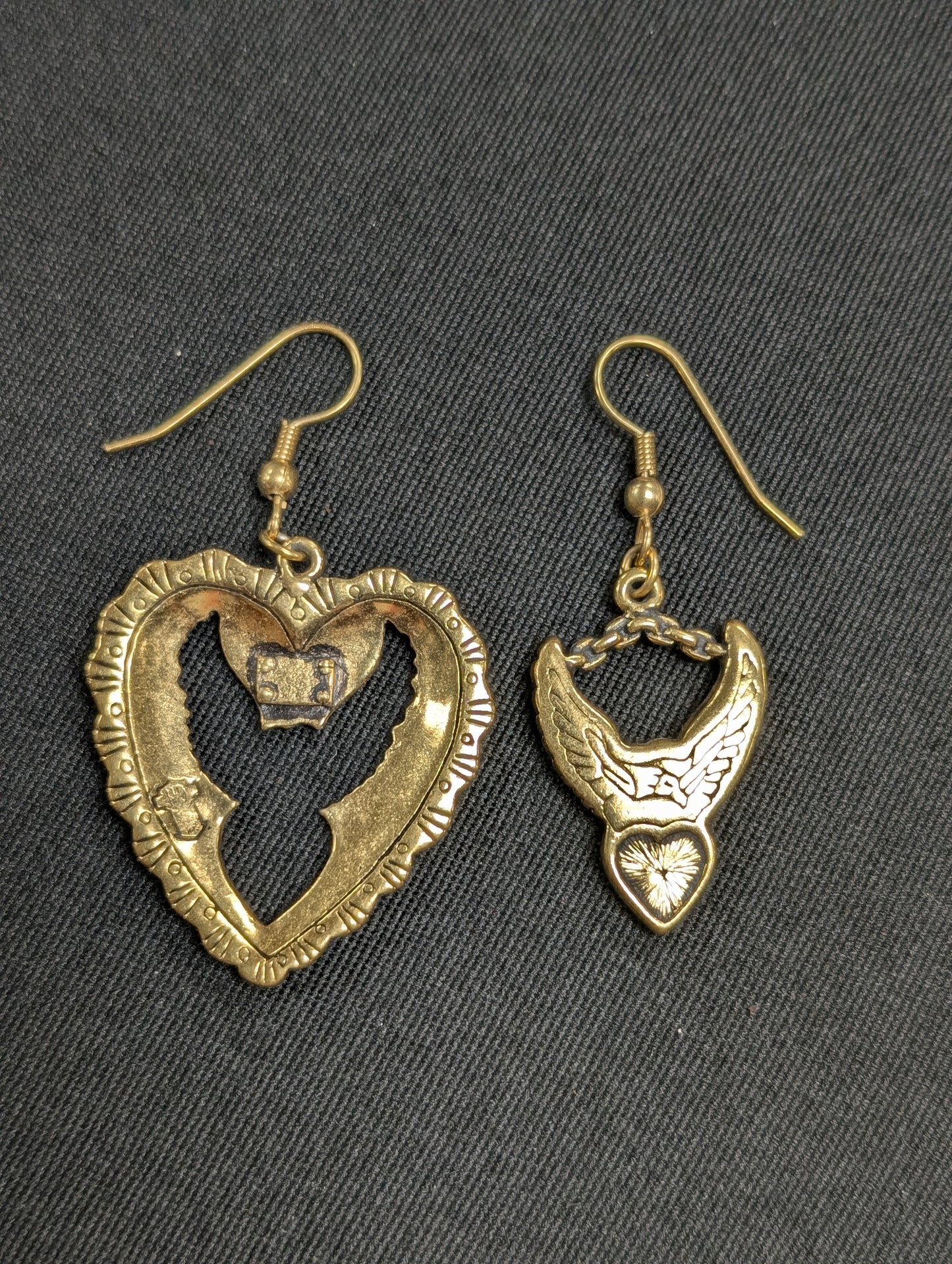 Copper Harley Davidson Heart Shape Eagle Shadow & Cutout Earrings