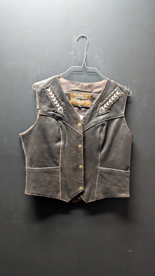 Leather Gallery Women's Brown Beaded Vest- large