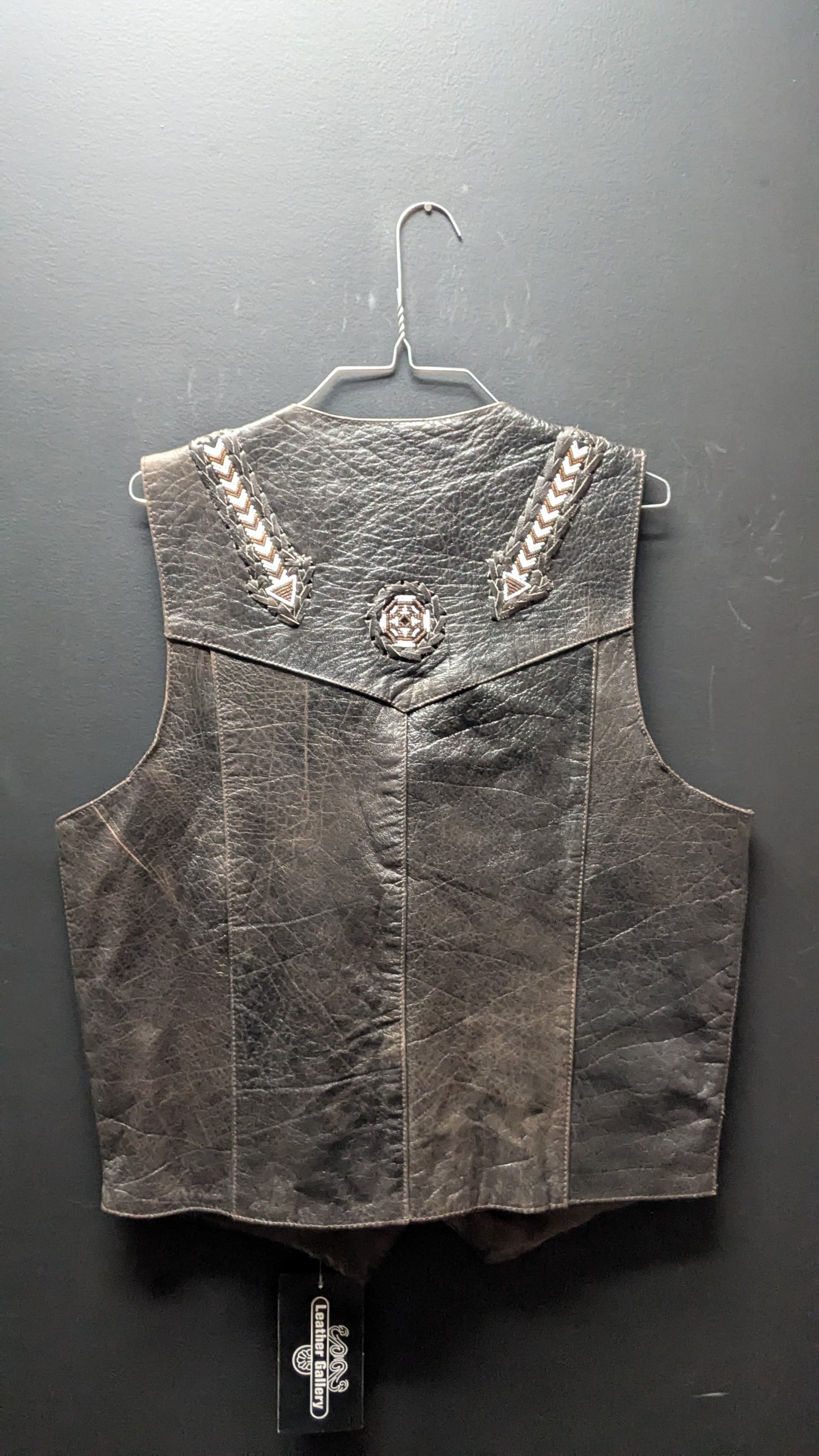 Leather Gallery Beaded Brown Men's Vest-Med