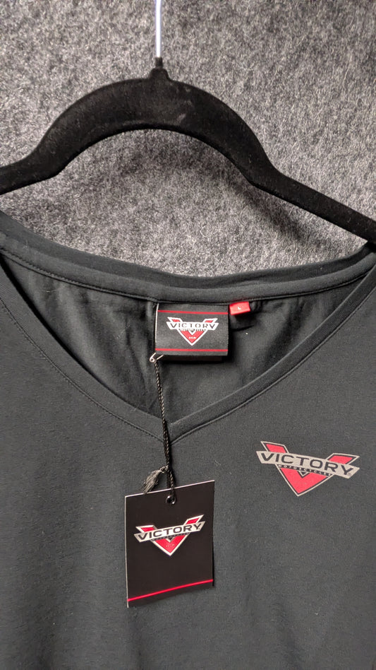Victory Motorcycles Women’s V-Neck Performance Tee – Black with Red Accents – Size L (NWT)
