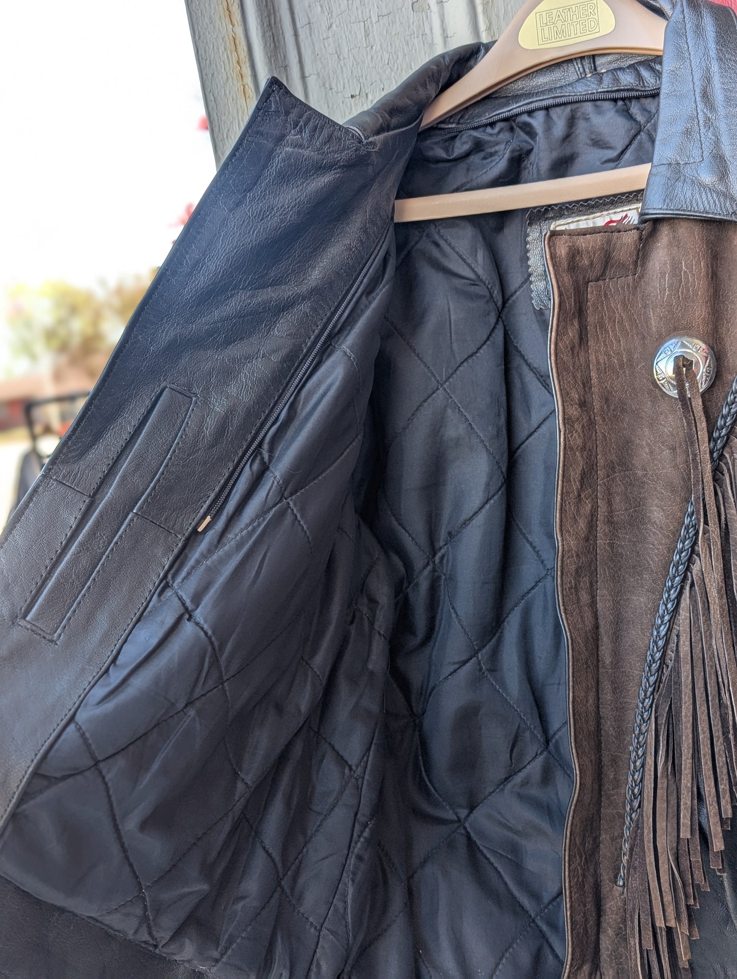 Leather wear fringe coat