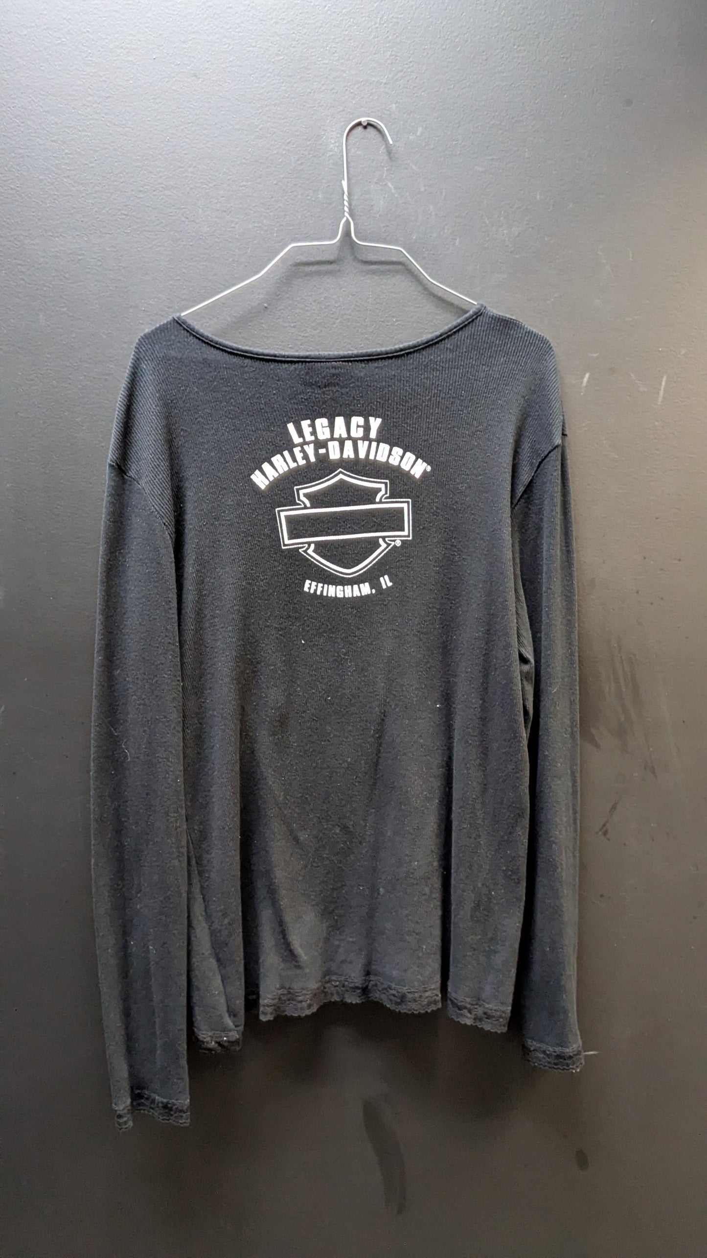 Harley-Davidson Ribbed Long Sleeve Lace Hem Shirt – Women’s XL