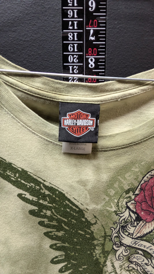 Harley Skull and Rose Green tee -XL