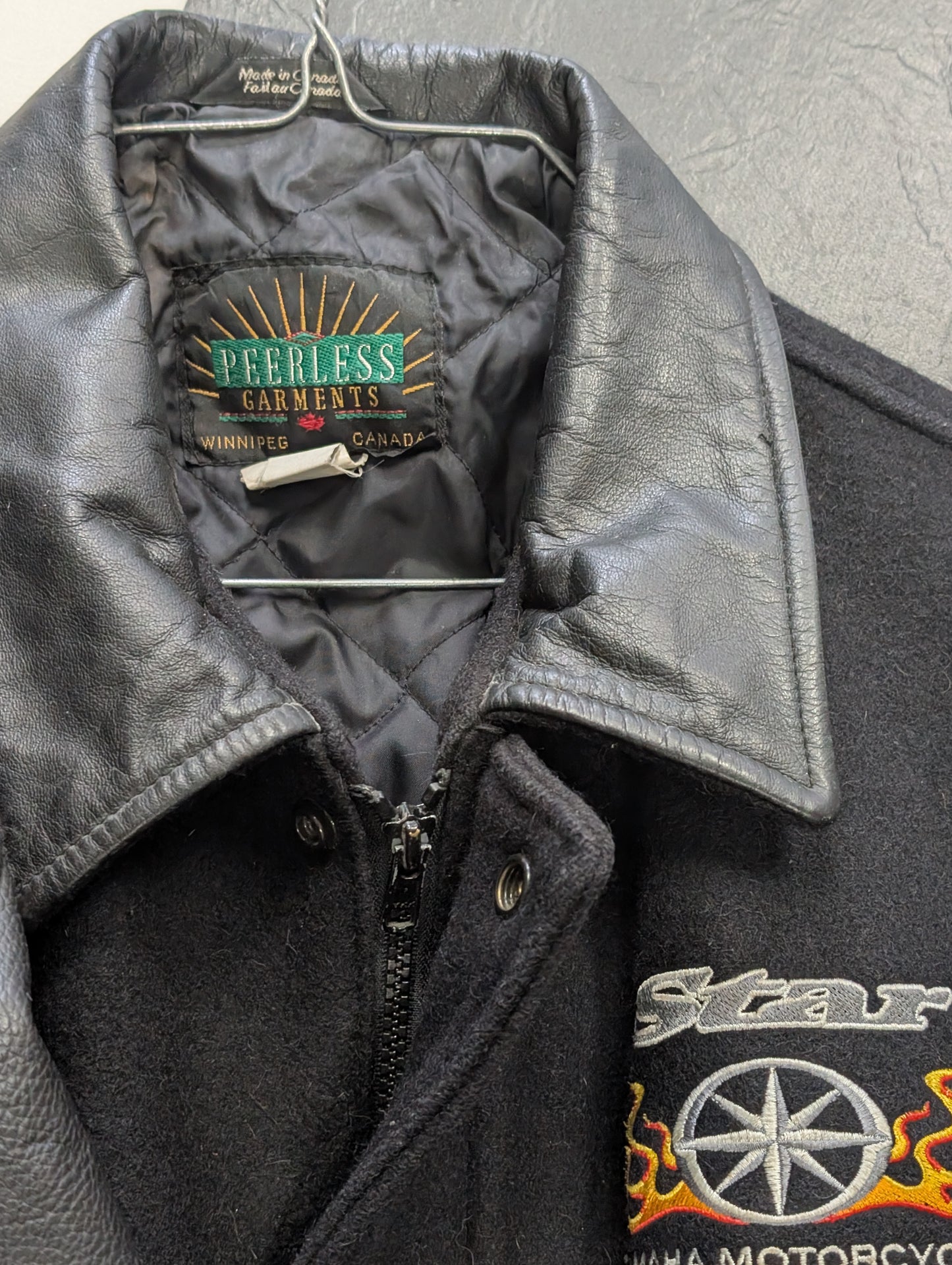 Star Yamaha Black Motorcycle Jacket With Leather Trim