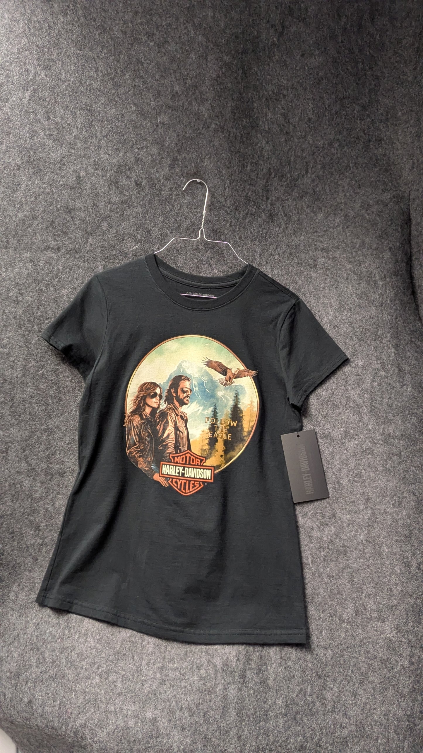 Harley-Davidson Women’s “Follow the Eagle” Graphic Tee – Size S – Black