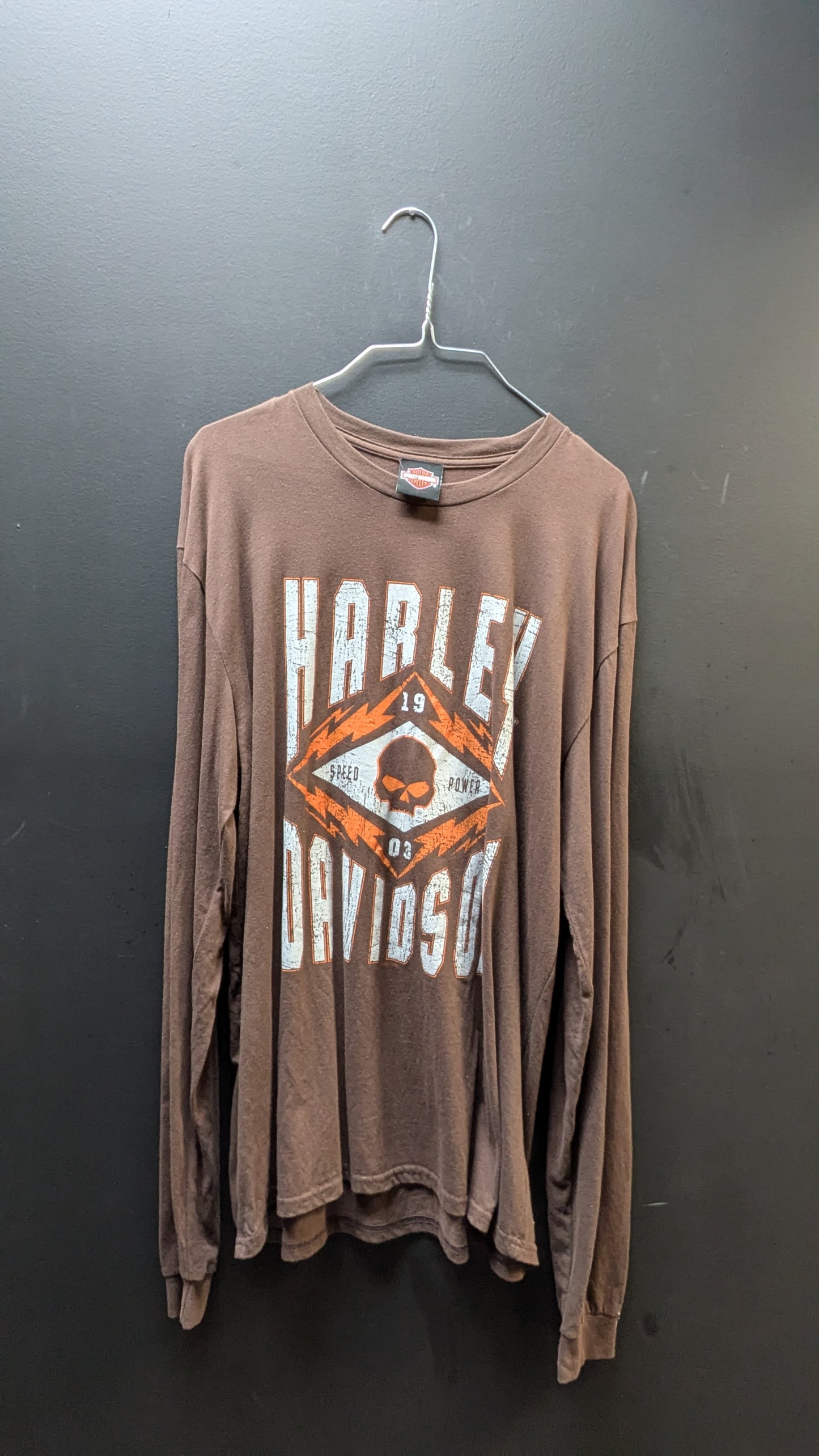 Harley-Davidson Brown Long Sleeve Skull Graphic Shirt – 2XL (Estimated)