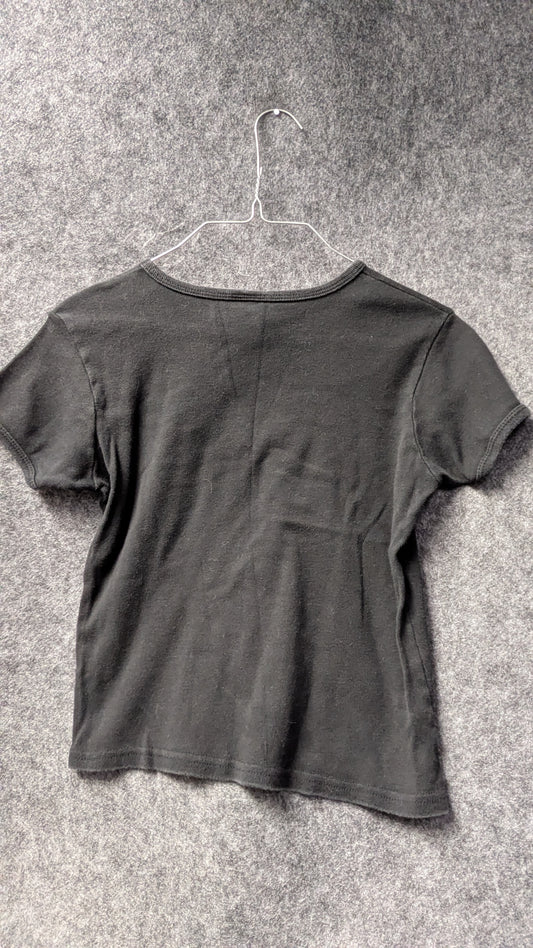 Vintage Biker Wear Black Baby Tee – Red Flame Logo