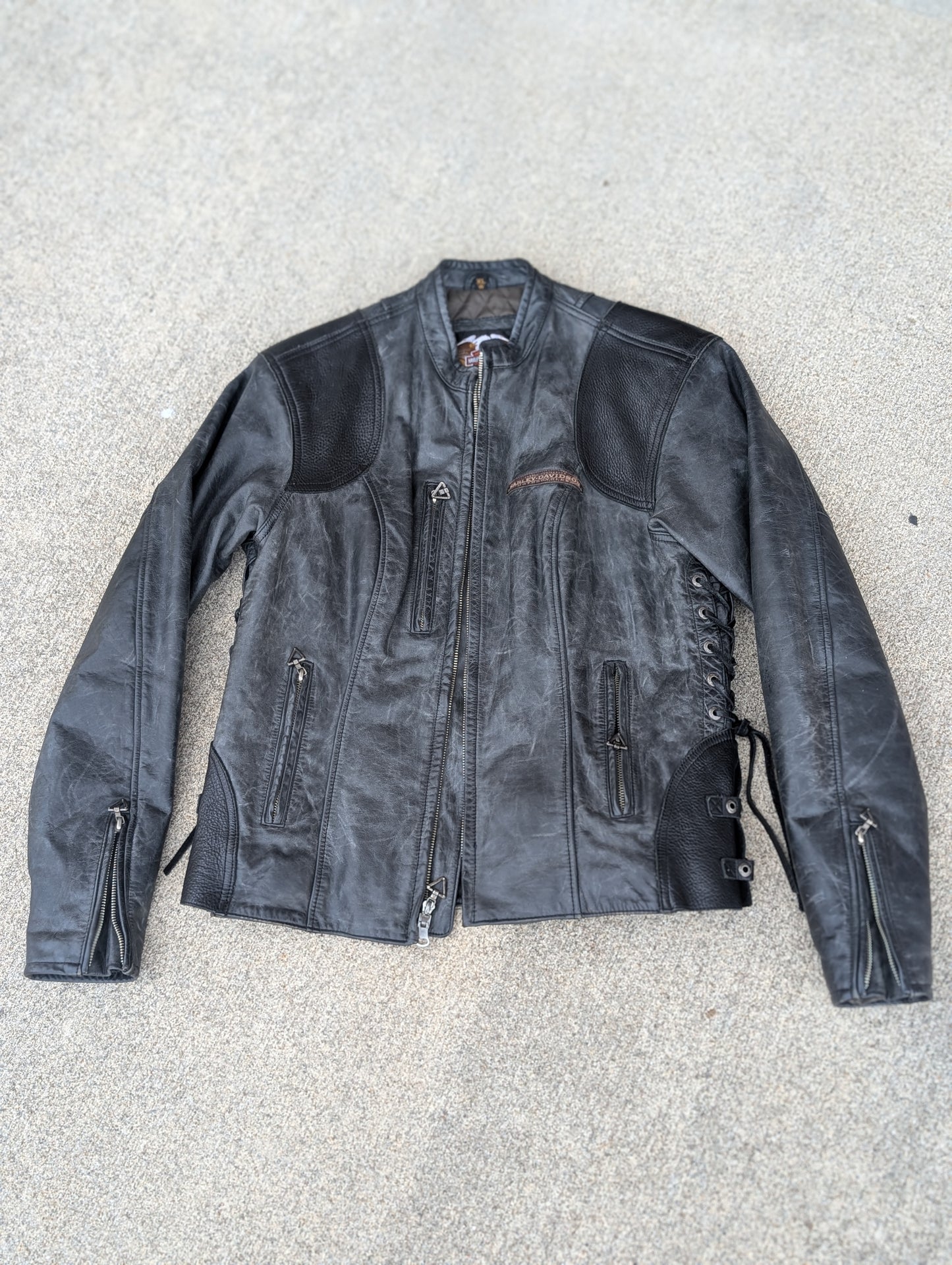 Harley-Davidson Women’s Distressed Leather Riding Jacket Lace Side – Size XL