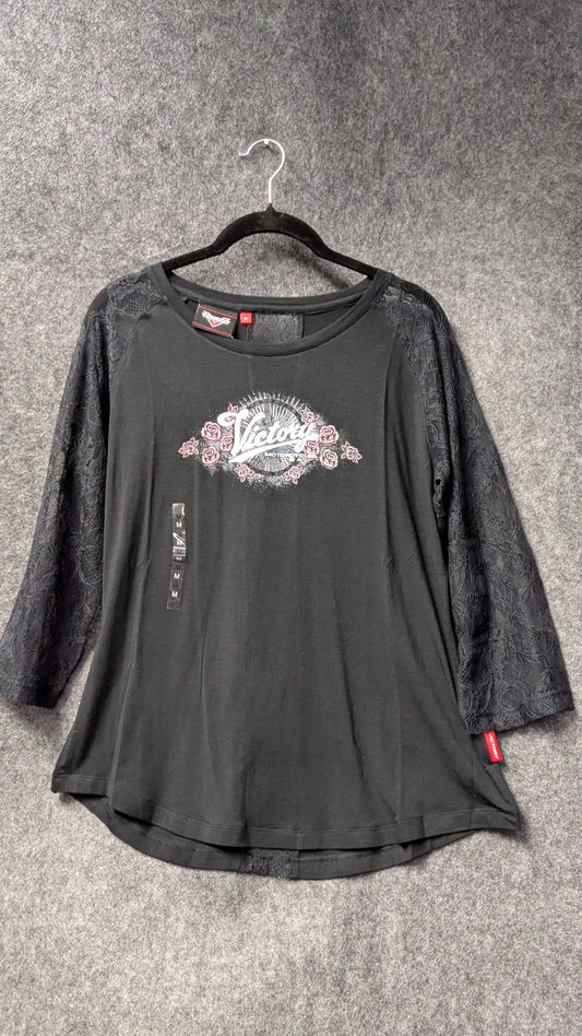 Victory Motorcycles Women’s Black Lace Sleeve Top – Size M (NWT)